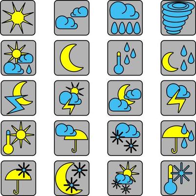 Weather icon pack, illustration, vector on a white background.
