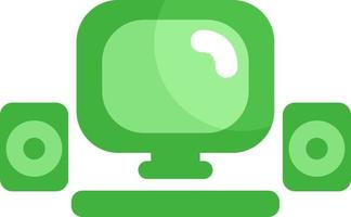 Green computer with speakers, illustration, vector on a white background.