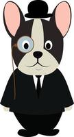 Dog in black suit, illustration, vector on white background.