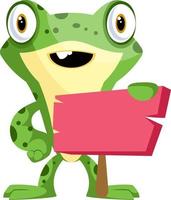 Cute baby frog holding a blank sign, illustration, vector on white background.