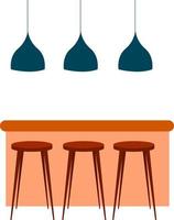 Bar counter with stools, illustration, vector on white background.