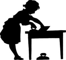 Girl Ironing, vintage illustration. vector