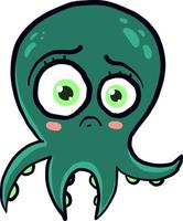 Green sad octopus, illustration, vector on white background