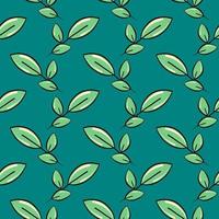 Green leaves, seamless pattern on dark green background. vector