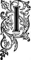Floral Capital I, vintage illustration vector