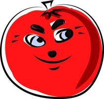 Tomato with eyes, illustration, vector on white background.