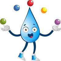 Water drop juggling, illustration, vector on white background.