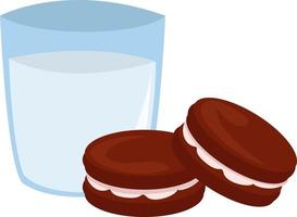 Milk and cookies, illustration, vector on white background.