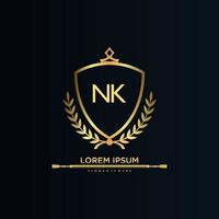 NK Letter Initial with Royal Template.elegant with crown logo vector, Creative Lettering Logo Vector Illustration.