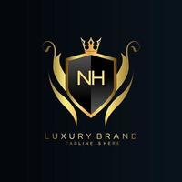 NH Letter Initial with Royal Template.elegant with crown logo vector, Creative Lettering Logo Vector Illustration.