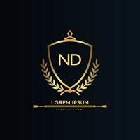 ND Letter Initial with Royal Template.elegant with crown logo vector, Creative Lettering Logo Vector Illustration.