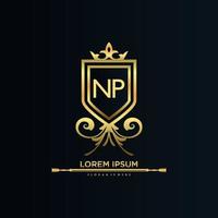 NP Letter Initial with Royal Template.elegant with crown logo vector, Creative Lettering Logo Vector Illustration.
