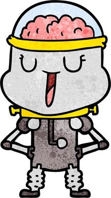 Retro grunge texture cartoon happy robot