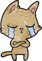 Retro grunge texture cartoon cat crying vector