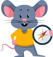 Mouse with compas, illustration, vector on white background.