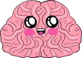 Pink brain with a face, illustration, vector on white background.