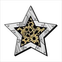Christmas star made of shiny silver metal plates, gears, cogwheels, rivets in steampunk style. Vector illustration.1