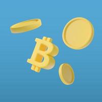 The scorching sign of bitcoin with 3d coins. Vector illustration of a fintech