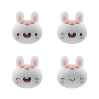 3d cartoon rabbits render icons set.  Funny hare, cute animal character, symbol of 2023.    Realistic vector design element.