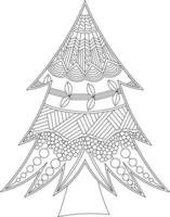 Christmas Tree Coloring Page with Mandala Style vector