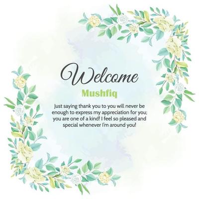 Welcome card with vintage off-white rose corner and watercolor background