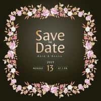 Pink rose save the date anniversary card with dark background vector