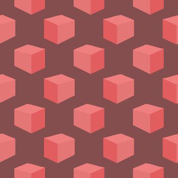 Red cubes,seamless pattern on brown background. vector