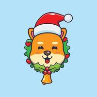 Cute shiba inu dog in christmas day. Cute christmas cartoon illustration. vector