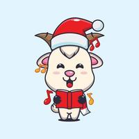 Cute goat sing a christmas song. Cute christmas cartoon illustration. vector