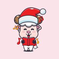 Cute sheep sing a christmas song. Cute christmas cartoon illustration. vector