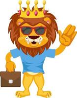 Lion with suitcase, illustration, vector on white background.