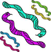 serpientes de colores, ilustración, vector sobre fondo blanco.