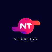 NT Initial Letter logo icon design template elements with wave colorful art vector