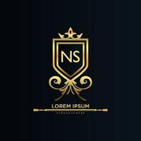 NS Letter Initial with Royal Template.elegant with crown logo vector, Creative Lettering Logo Vector Illustration.