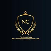 NC Letter Initial with Royal Template.elegant with crown logo vector, Creative Lettering Logo Vector Illustration.