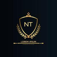 NT Letter Initial with Royal Template.elegant with crown logo vector, Creative Lettering Logo Vector Illustration.