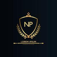 NP Letter Initial with Royal Template.elegant with crown logo vector, Creative Lettering Logo Vector Illustration.