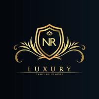 NR Letter Initial with Royal Template.elegant with crown logo vector, Creative Lettering Logo Vector Illustration.