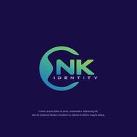 NK Initial letter circular line logo template vector with gradient color blend