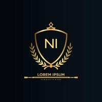 NI Letter Initial with Royal Template.elegant with crown logo vector, Creative Lettering Logo Vector Illustration.
