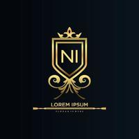 NI Letter Initial with Royal Template.elegant with crown logo vector, Creative Lettering Logo Vector Illustration.