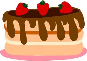 Strawberry cake, illustration, vector on white background.