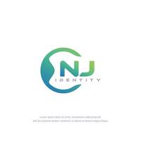 vector de plantilla de logotipo de línea circular de letra inicial de nj con mezcla de color degradado