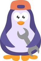 Plumber penguin, icon illustration, vector on white background
