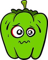 Scared green pepper, illustration, vector on white background.