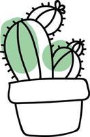 Cuatro cactus en una olla, ilustración, vector sobre fondo blanco.