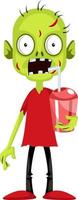 Zombie with soda, illustration, vector on white background.