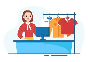 Dry Cleaning Store Service with Washing Machines, Dryers and Laundry for Clean Clothing in Flat Cartoon Hand Drawn Templates Illustration vector