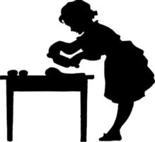 Girl Making Dough, vintage illustration. vector