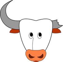 Bull with broken horn, illustration, vector on white background.
